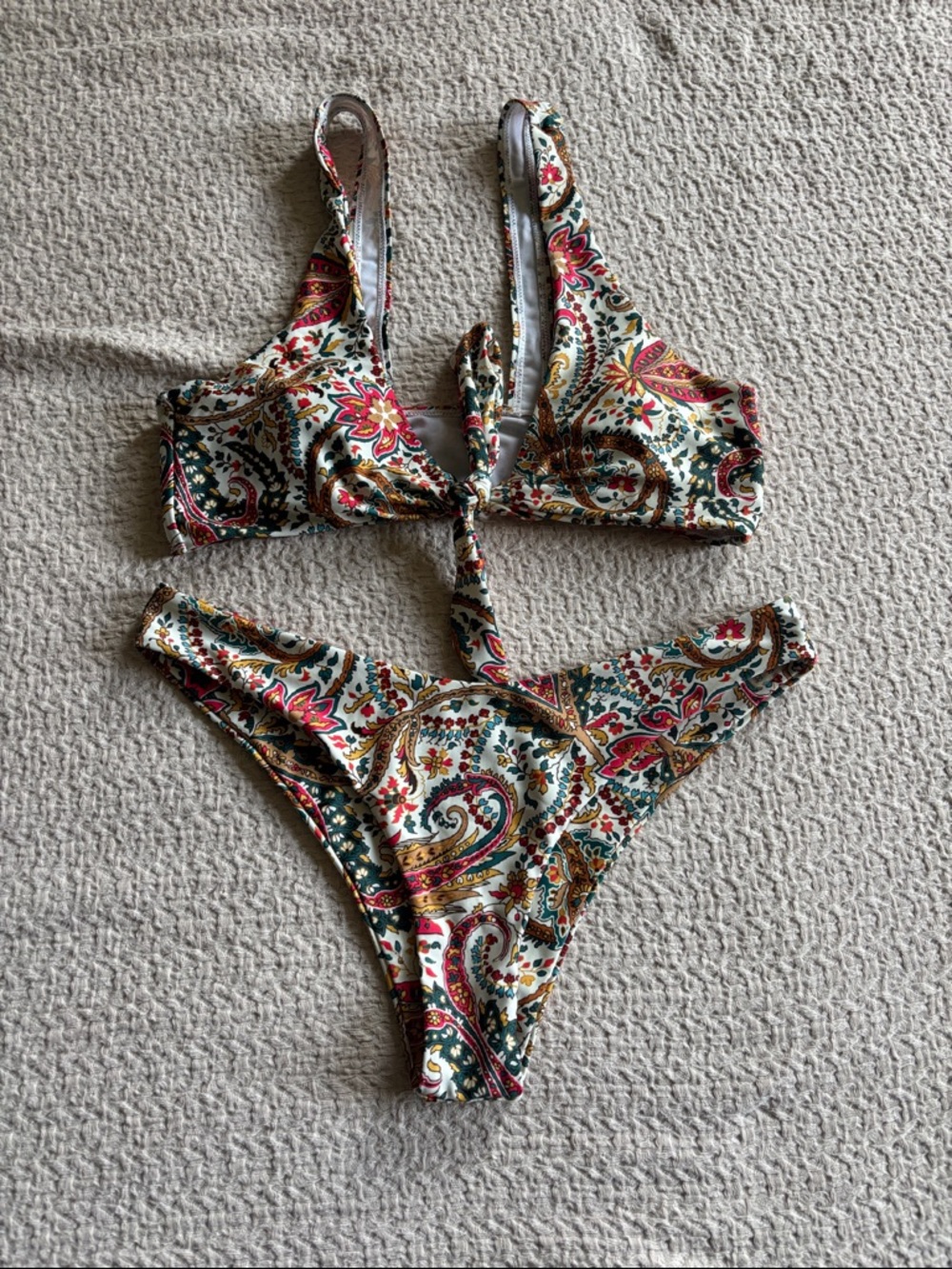 Zaful Paisley Print Bikini in White, Green, Red, Gold